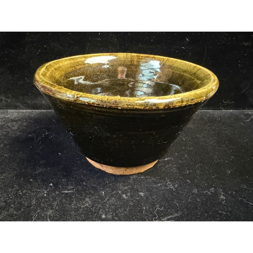 Handmade Studio Pottery Stoneware Bowl Olive Green Black Glaze Rustic Earthy